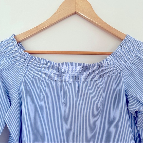 LOFT Blue and White Striped Off the Shoulder Shirt - Picture 6 of 6